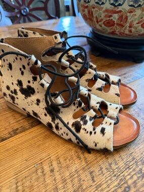 naughty monkey Black & White Cowhide Lace-Up Gladiator Sandals